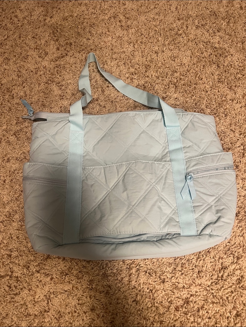 Light Blue Quilted Tote Bag - Casual Everyday Carry